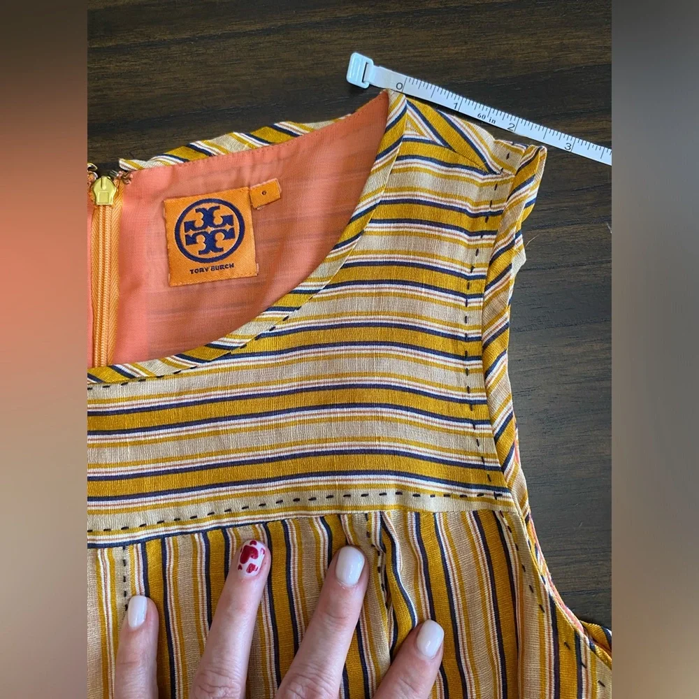 Tory Burch Striped Fit & Flare Midi Dress Short Sleeve Size 6